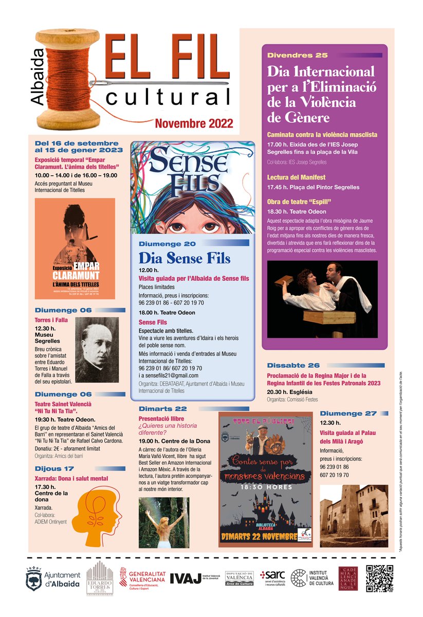 AjAlbaida's tweet photo. 🧵 | Fil Cultural de Novembre

👉 Fila't un mes ple de cultura i activitats per a tots els públics https://t.co/efk3OWTw1K