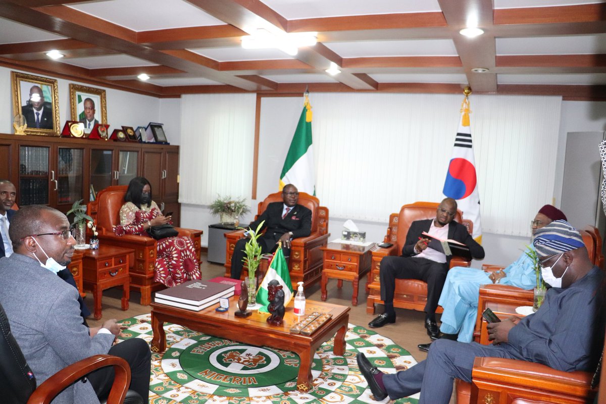 With the Nigerian Ambassador to the Republic of Korea, Amb. A. Magashi in the Embassy. The Head of the Civil Service of the Federation, along with other government officials joined the meeting too. Republic of Korea has been supporting ongoing eGov. Projects in Nigeria.