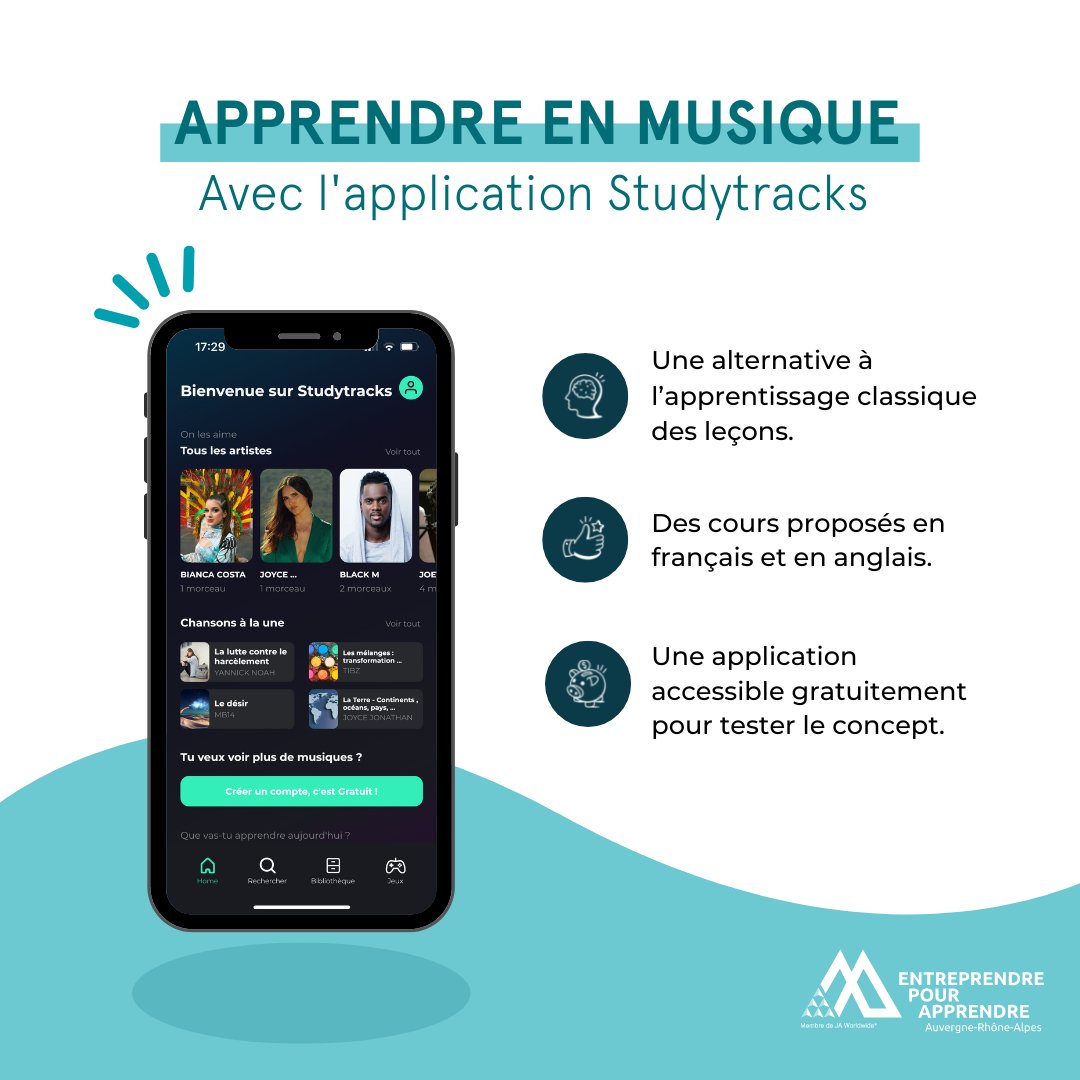 epaAura's tweet photo. Nous avons découvert #Studytracks, l’#application qui permet aux élèves de réviser leurs #leçons en #chansons ! 👀

📲 Téléchargez l'application, et découvrez + de 1800 #chansons #pédagogiques du CM1 à la Terminale incluant le CAP. https://t.co/leP3avRyZB