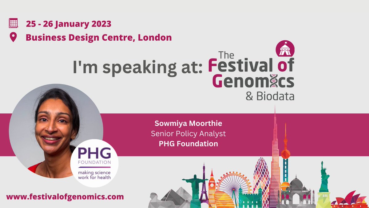 PHGFoundation's tweet photo. The Festival of Genomics is returning to in-person! 
PHG's @SMoorthie will be among over 150 speakers, with her talk 'Moving Polygenic Risk Score Analysis into Clinical Practise' taking place on Day 2
Find out more https://t.co/EqzJjLgQ8s 
@FoGenomics @FLGenomics #FoG2023 https://t.co/WfLaIHSW8V