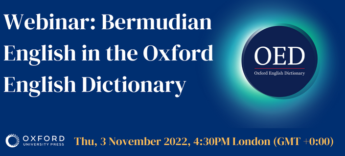 dialect_rosie's tweet photo. Today! A free webinar about Bermudian English in the OED. @kristweetlife and I will be discussing the social meaning of dialect parody in Bermuda. Sign up here: https://t.co/G7g1DFbMp4 #Bermuda #accentism #dialect https://t.co/l0kHhxttwJ