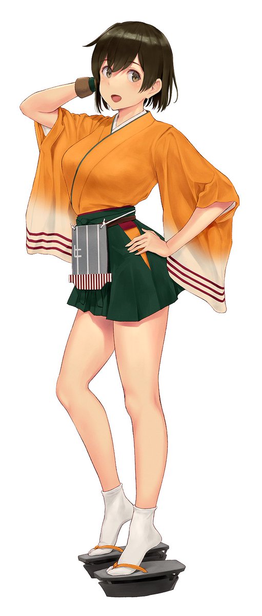 hiryuu (kancolle) 1girl japanese clothes solo skirt short hair hakama full body  illustration images