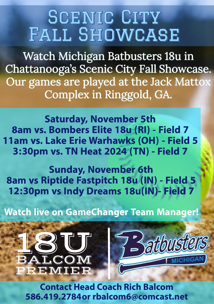 Gonna be a great weekend at Scenic City to finish up the Fall!   @UNCWCoachWade <a href="/Paige_McMenemy/">Paige McMenemy</a> <a href="/KentStSoftball/">Kent State Softball</a> <a href="/CoachLaurenKarn/">Lauren Karn</a> <a href="/coachbuck1976/">Todd Buckingham</a> @TWolvesSoftball <a href="/LourdesSoftball/">Lourdes Softball</a>