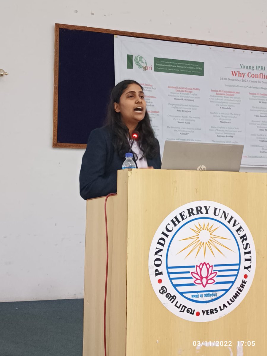 nias_gp's tweet photo. Session III: Environment and Resource Conflicts
Speaker #4: Kalpana Pandey, Postgraduate Scholar, CHRIST (Deemed-to-be University)
Paper on:  Water Conflicts in Central Asia: Issues of scarcity, management, and external involvement
 #YIPRI #NIAS #Waterconflicts #UMISARC https://t.co/M8VIeLEB7N