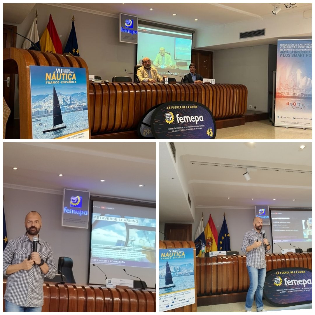 CMaritimoC's tweet photo. Estamos asistiendo a la VII Semana Profesional #Náutica Franco-Española.
Interesante ponencia de @pedromujica, quien nos ha enseñado qué es el #metaverso, hacia donde va su desarrollo y qué beneficios podemos sacar del mismo. https://t.co/Zy1zZb3uU3