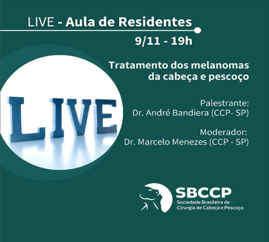 sbccpsbccp's tweet photo. Dentro da Programação Aula de Residentes os Drs André Bandiera (palestrante) e Marcelo Menezes (palestrantes) debaterão sobre o tema Tratamento dos Melanomas de Cabeça e Pescoço. A apresentação será pela Plataforma Zoom da Associação Paulista de Medicina (APM). https://t.co/C0adSQSSTt