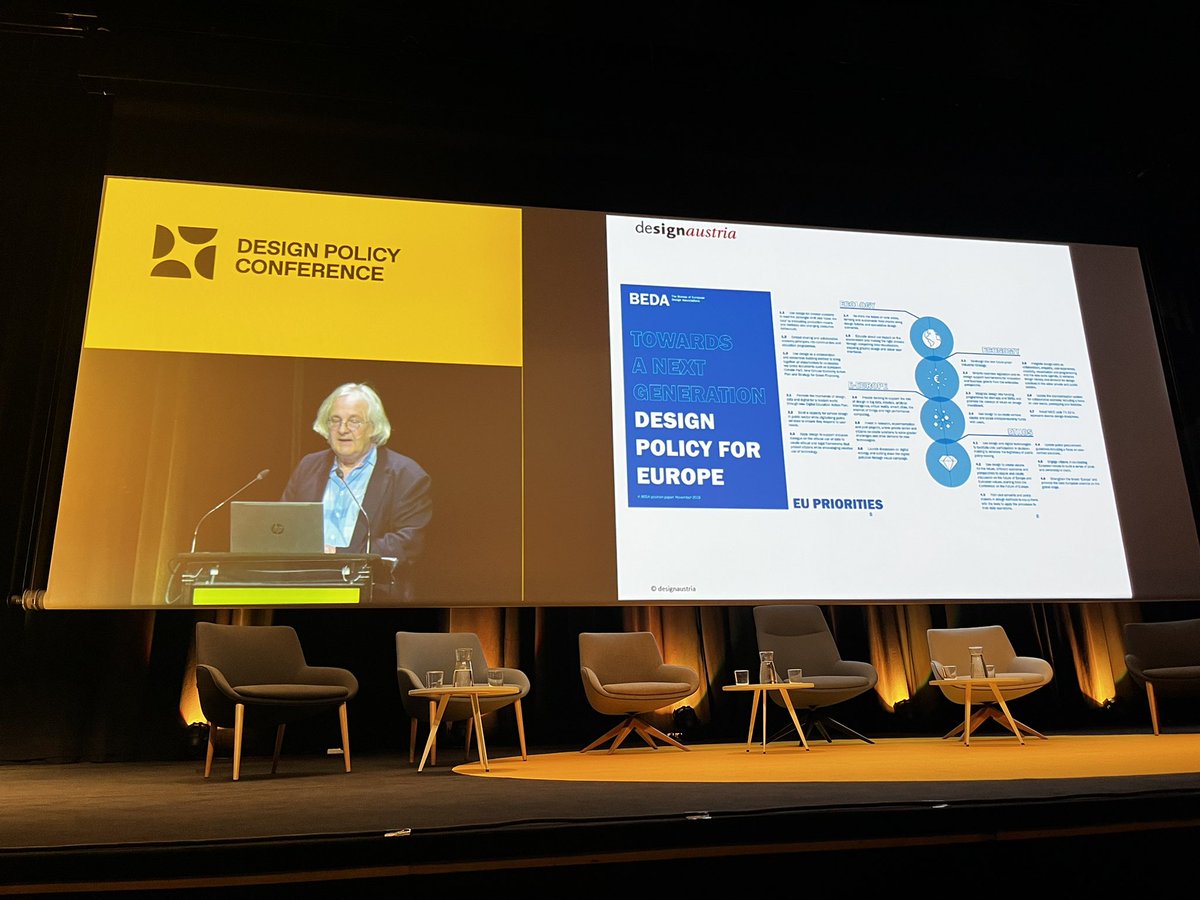 Severin Filek from <a href="/designaustria/">designaustria</a> giving a great summary of <a href="/BEDANetwork/">BEDA</a> work and impact on European Design Policy