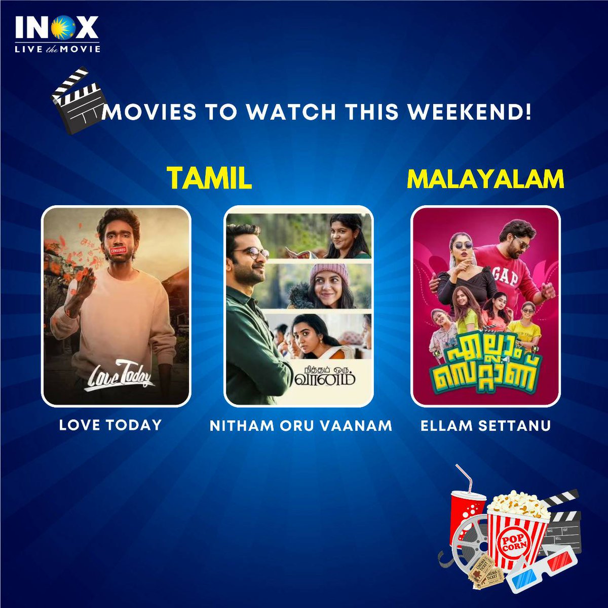 INOXMovies's tweet photo. Gear up for a fantastic weekend with a wide range of movies to explore on the big screens of your nearest #INOX! 
Book tickets now! 

#DoubleXL #Mili #PhoneBhoot #LyleLyleCrocodile #Daman #LoveToday #NithamOruVaanam #EllamSettanu #UrvasivoRakshasivo #Jetty #36Gunn #LiveTheMovie https://t.co/ATFSzIug81