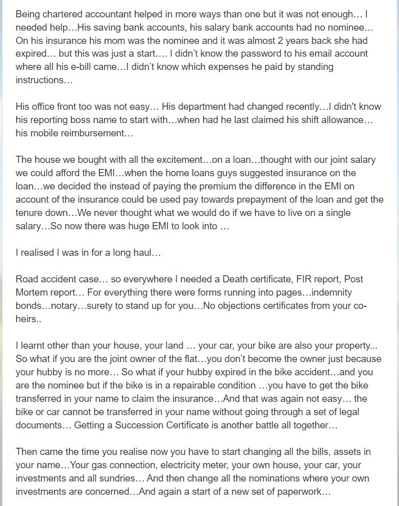 akhilpachori's tweet image. Read this letter written by CA Priya. The learnings after the death of his husband in an accident.

Don&apos;t be casual about the finance &amp;amp; document all your Investments and Financial Documents at proper place and share with your family members

Do share with everyone