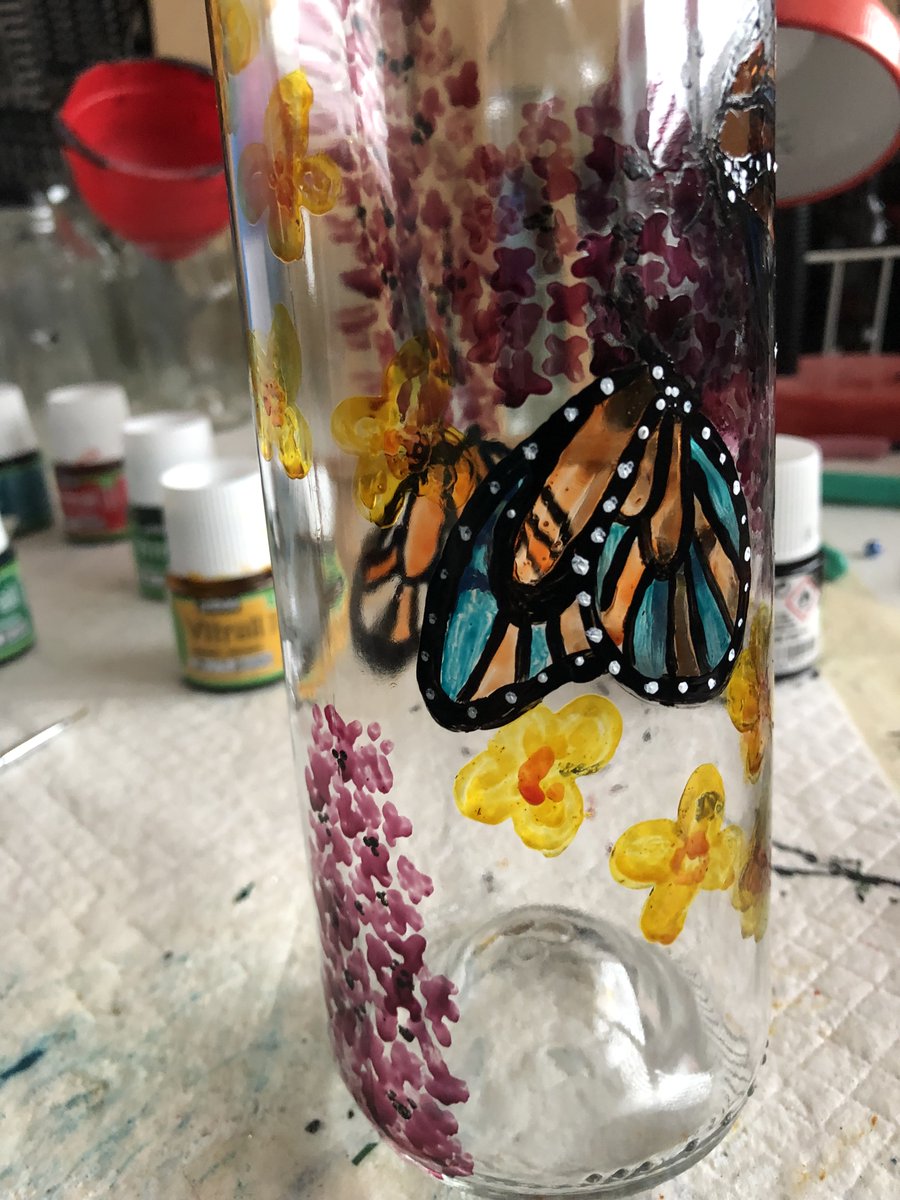 Butterflies Art Light Bottle - New Design coming along nicely see more at ebay.co.uk/usr/anne-mas-0
please follow for updates #glassart #glassgifts #uniquegifts #handpainted #upcycledbottles