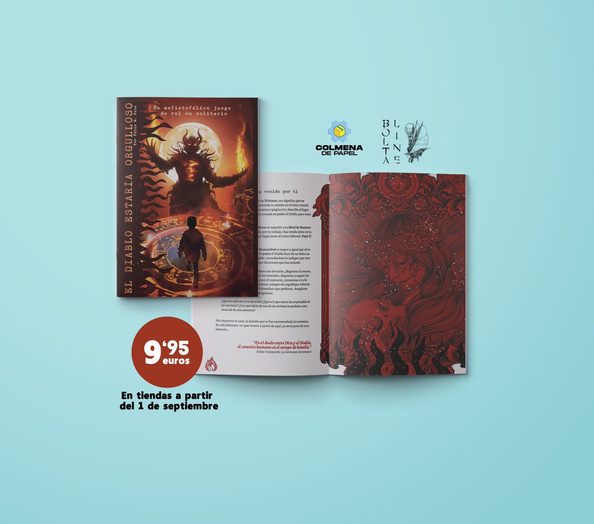 ColmenadePapel's tweet photo. El diablo estaría orgulloso d @iamfelixrios ¿qué plan mejor que convertirte en el hijo de Lucifer y descubrir sobre las almas de los mortales antes de cosecharlas para tu astuto padre?
Un juego en solitario d diario para salir a la calle y observar
#BoltaLine #DisponibleEnTiendas https://t.co/wQA73IUSdf