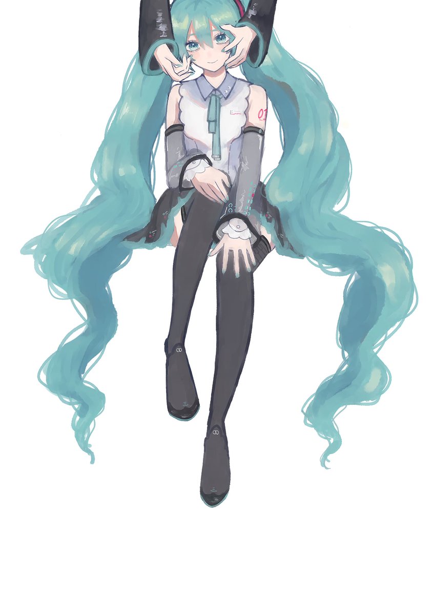 hatsune miku long hair twintails detached sleeves very long hair aqua ribbon shirt multiple girls  illustration images