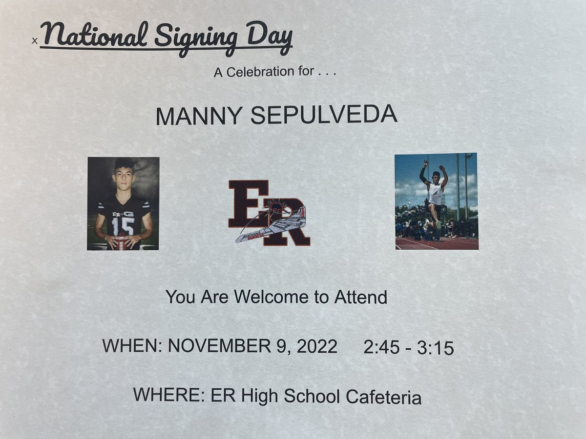 ERBombers's tweet photo. We are excited to announce a celebration for Division I bound student-athlete Manny Sepulveda. Please consider attending the event. @ERBomberstrack @PrimetimeBall_ @ERGFootball https://t.co/ve8iCnJ2Sx