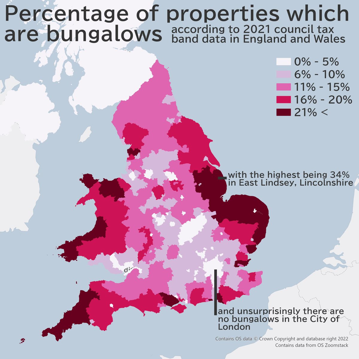 JessWhoMaps's tweet photo. What % of properties are bungalows according to council tax band data? 

#30DayMapChallenge | Day 3 Polygons https://t.co/dh2R6mED8v