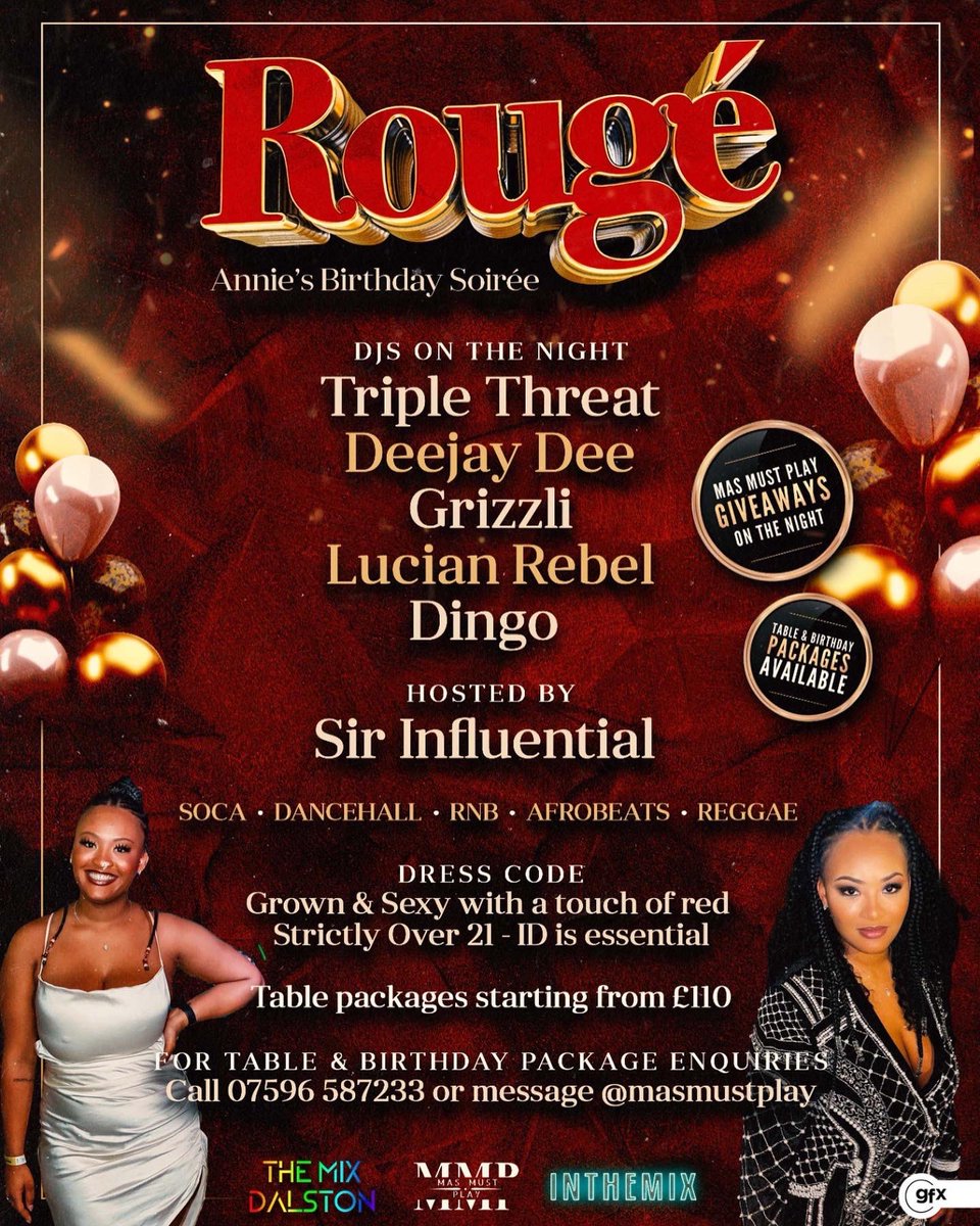 Last few hours to use the code MMP to get 20% off all tickets ⁣⁣⁣
⁣
❌ Early bird tickets⁣
⚠️ Limited standard release ⁣
⁣⁣⁣
Rougé - Annie’s Birthday Soirée ⁣⁣⁣⁣⁣
📍The Mix Dalston⁣⁣⁣⁣⁣
📆⁣ 4/11/22⁣⁣⁣⁣
⏱️10pm until late ⁣⁣⁣⁣

eventbrite.co.uk/e/rouge-annies…