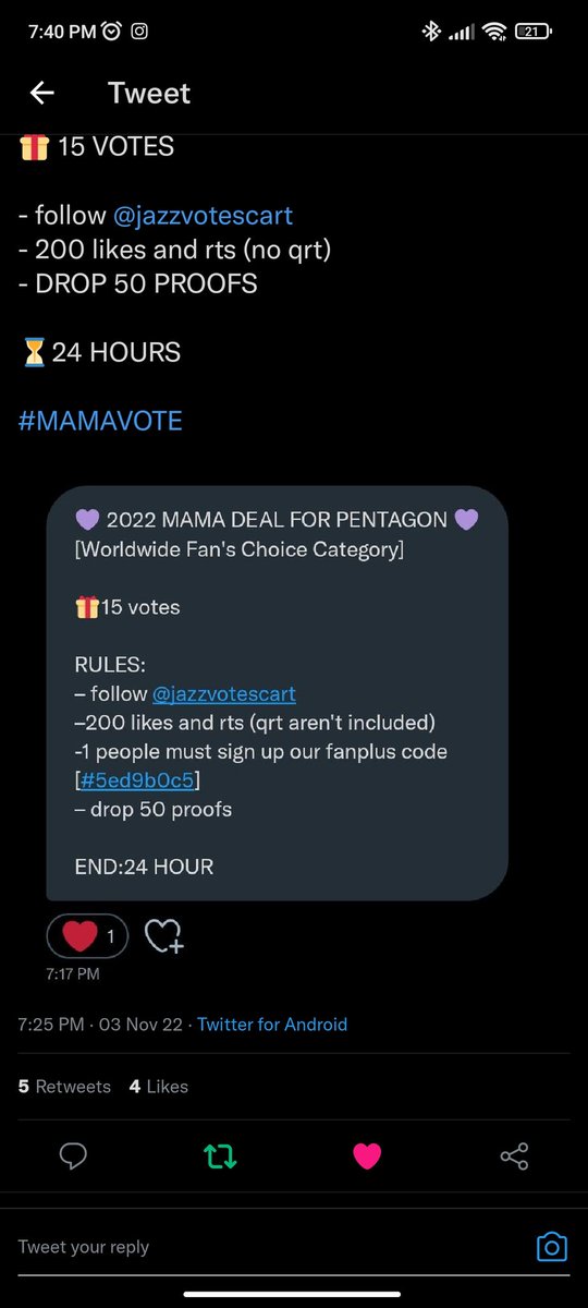 oyicinvarim's tweet photo. @chiyyooo @jazzvotescart UNIS ATTENTION!! WE NEED LIKES AND RTS HERE‼️ #MAMAVOTE #PENTAGON https://t.co/ZZ02xY93rr