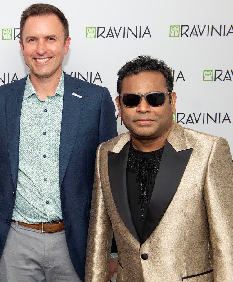 RahmanKhatija's tweet photo. #Throwback to @raviniafestival providing the warm welcome in Chicago with CEO Jeff Haydon hosting a great event that joined efforts between @RaviniaFestival @ARR_Foundation and @AIFoundation. Thank you. 
#raviniafestival #arrahmanlive #northamericantour @arrahman @teamgitapr https://t.co/ZIOCu8gAxx