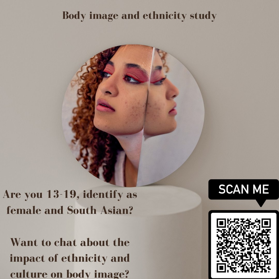 Would be over the moon if people could share the below with any young people who they think would be up for a chat about body image, eating disorders, BDD and the impact of ethnicity and culture!