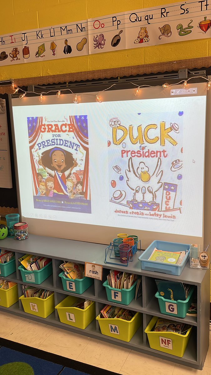 First graders prepare for next week’s election by creating campaign posters! Will Duck or Grace win?