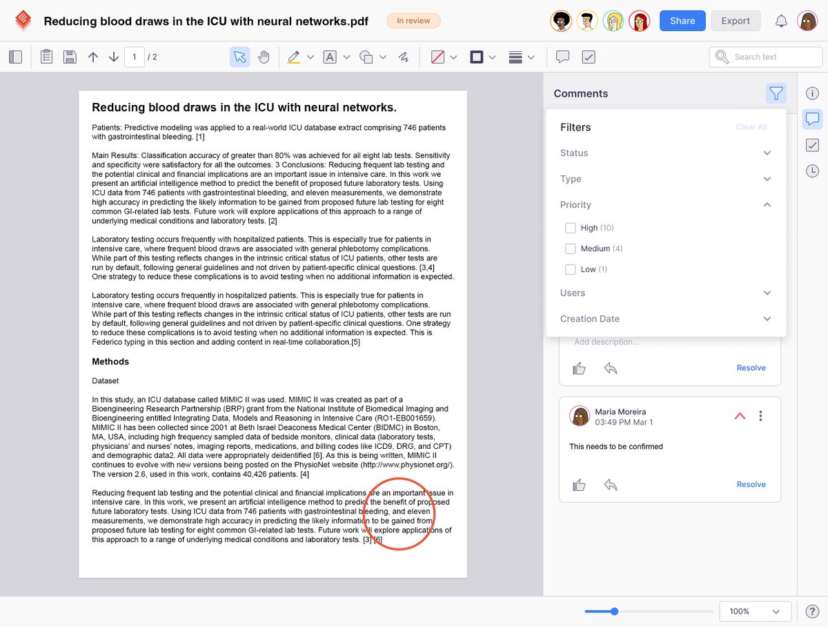 doDOC PDF Reviewer enables users to:
- Comment on each other’s comments and annotations.
- Highlight, underline, or strikethrough text.
- Add shapes, hand-drawn annotations, and text boxes anywhere in a document.
- Collaborate and finish #reviews faster.