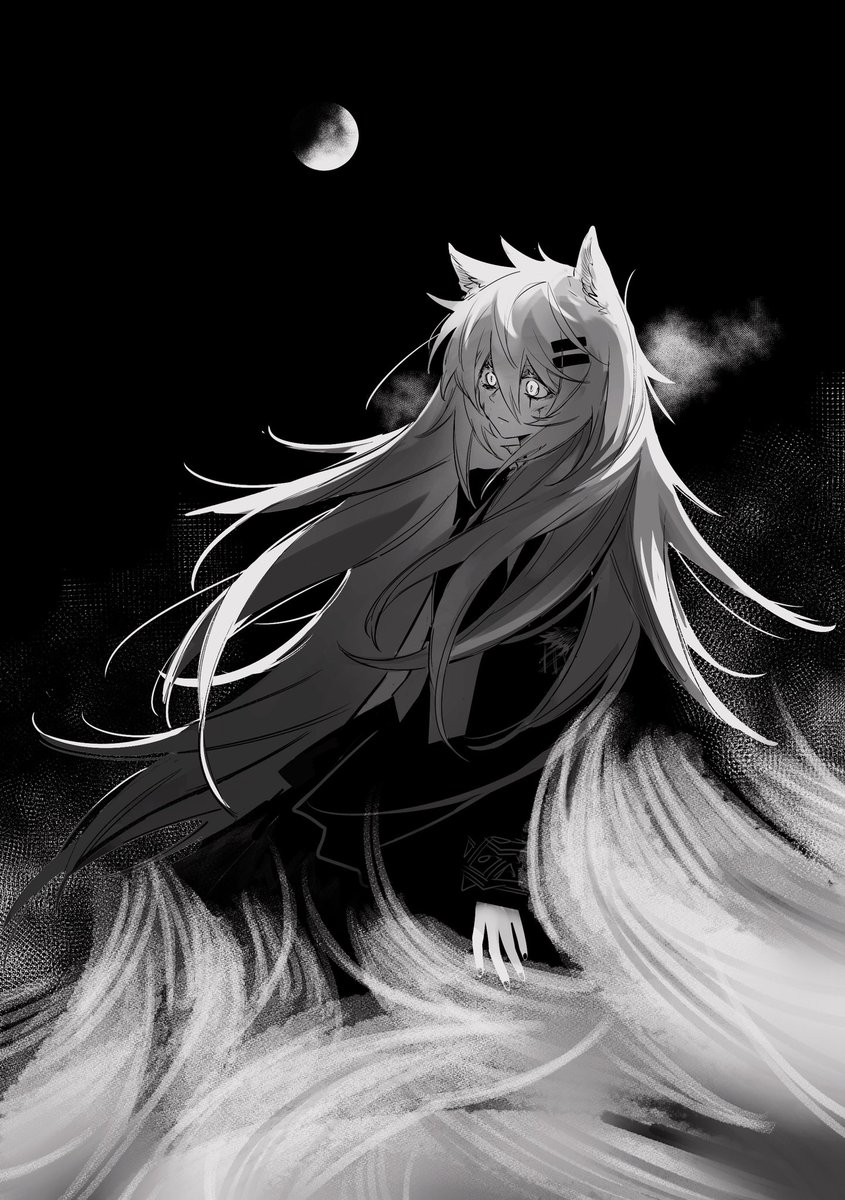 lappland (arknights) 1girl monochrome greyscale animal ears long hair solo wolf ears  illustration images
