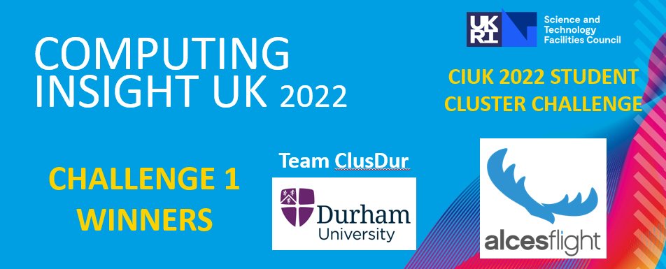 The results of challenge 1 are in... and the winners are...

Team ClusDur from <a href="/durham_uni/">Durham University</a>  👏👏👏

Well done to all of the teams and thank you to <a href="/alcesflight/">Alces Flight</a> for setting such an interesting challenge. Team ClusDur take the early lead. Who will take challenge 2? #CIUK2022_SCC