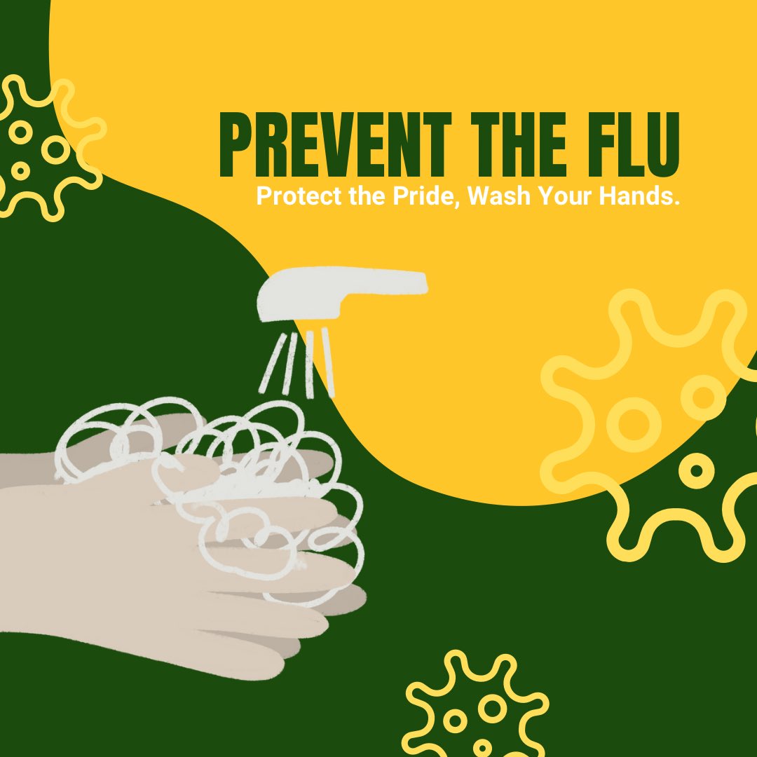 Healthy_Lions's tweet photo. Cases of Flu in our area are rising. Here are a few ways to help prevent the Flu and keep the Lion Pride healthy!

💉 Get a Flu shot. 
🧼 Wash your hands frequently. 
🦠 Avoid touching your mouth, eyes, and nose. 
⚠️ Keep your distance from those who may be sick. 
📱 Clean items. https://t.co/7QwVSdMIao