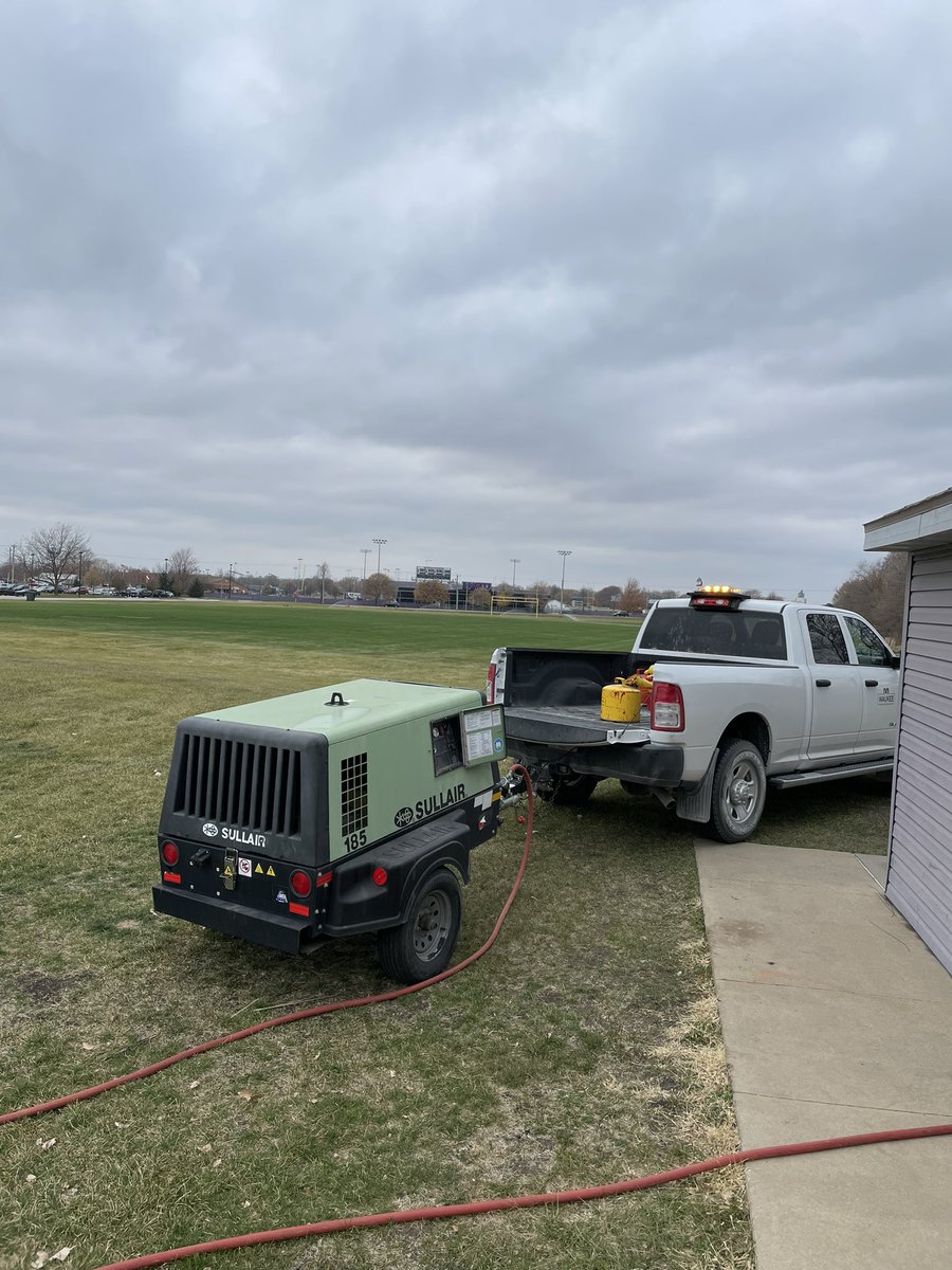 WaukeeGrounds's tweet photo. Doesn’t seem right blowing out irrigation in 70 degree weather. Another season coming to a close. @iowa_stma @NWHSWolves @waukee_warriors https://t.co/Emkf6oLmBD