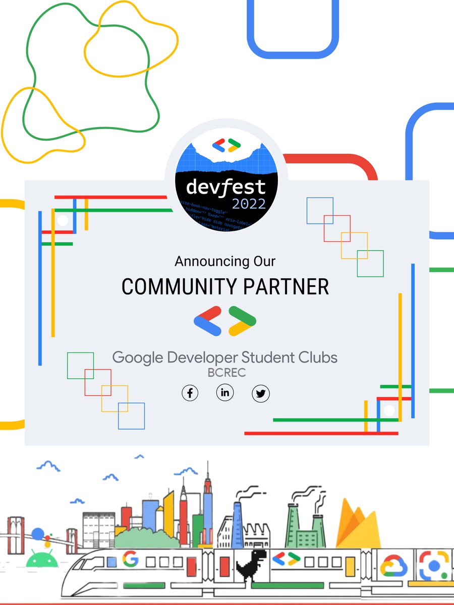 We are delighted to announce that GDSC BCREC is now our community partner for #DevFest Durgapur 2022! 🥳

We want to thank you for partnering with us! 🤝

Check out updates for DevFest #Durgapur 2022👇🏻
gdgdurgapur.in

#gdgdurgapur #devfestdurgapur #devfest2022 #google