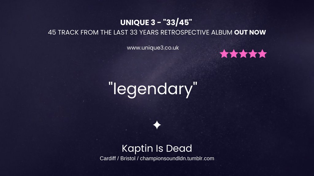 Kindly supported by Kaptin Barrett, Edzy Unique 3’s forty-five track, thirty-three years retrospective album, “33/45” is now available on Originator Sound Records. Links to the album on all sales platforms is here - unique3.co.uk/buy-3345-album… @KaptinisDead @kaptin.barrett.9