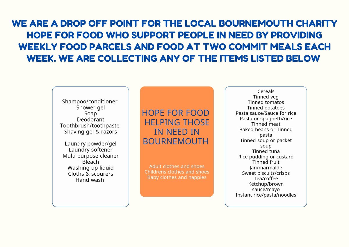 For all our local followers we are a drop off point for Hope for Food we are collecting any of the items listed below. <a href="/HopeForFood1/">HopeForFood</a>