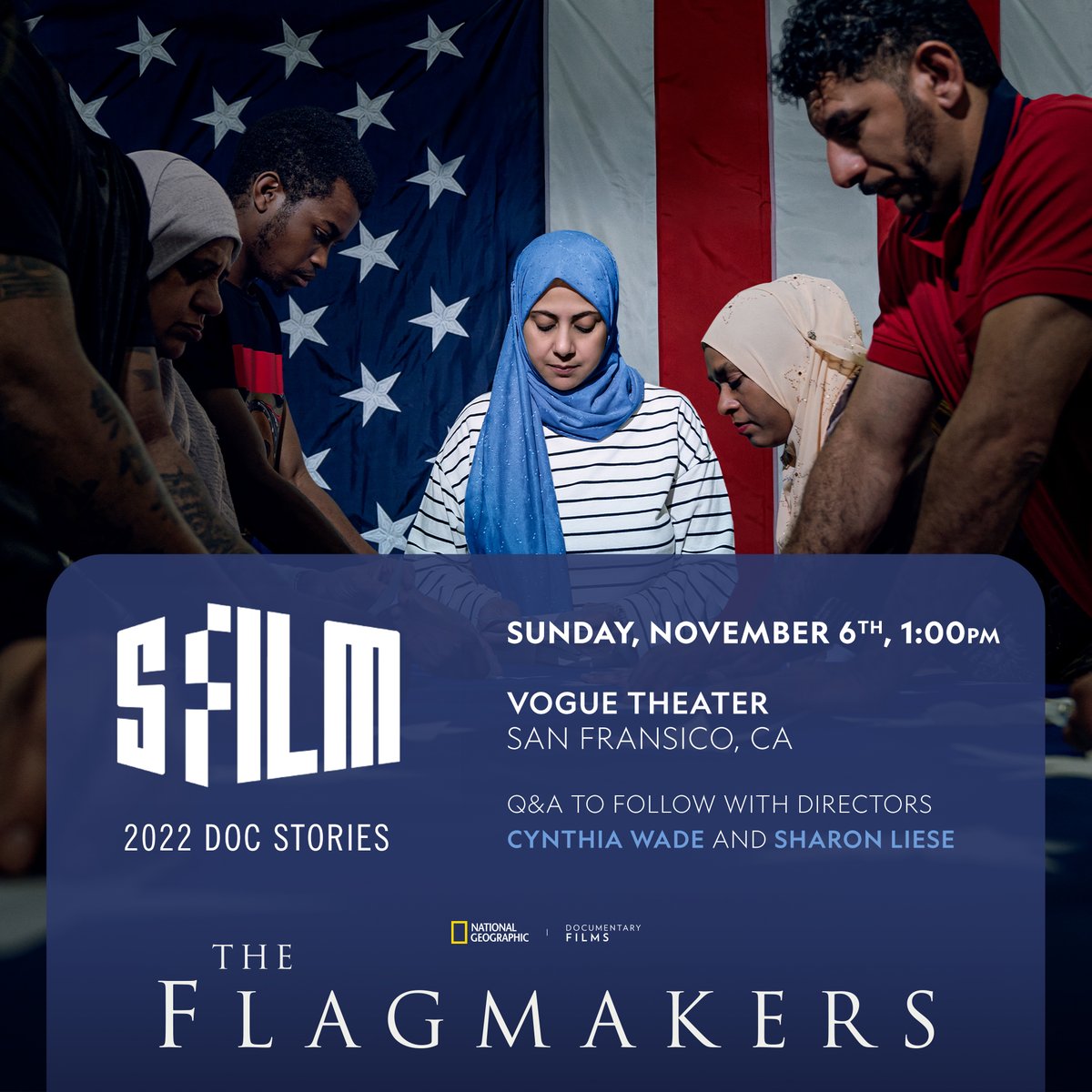 San Francisco: don't miss your chance to
see THE FLAGMAKERS on the big screen this Sunday
as part of <a href="/SFFILM/">SFFILM</a> #DocStories, with a Q&amp;A from
directors Cynthia Wade and <a href="/sharonliese/">sharon liese</a> to
follow! sffilm.org/event/shorts-b… #SFFILMDocStories