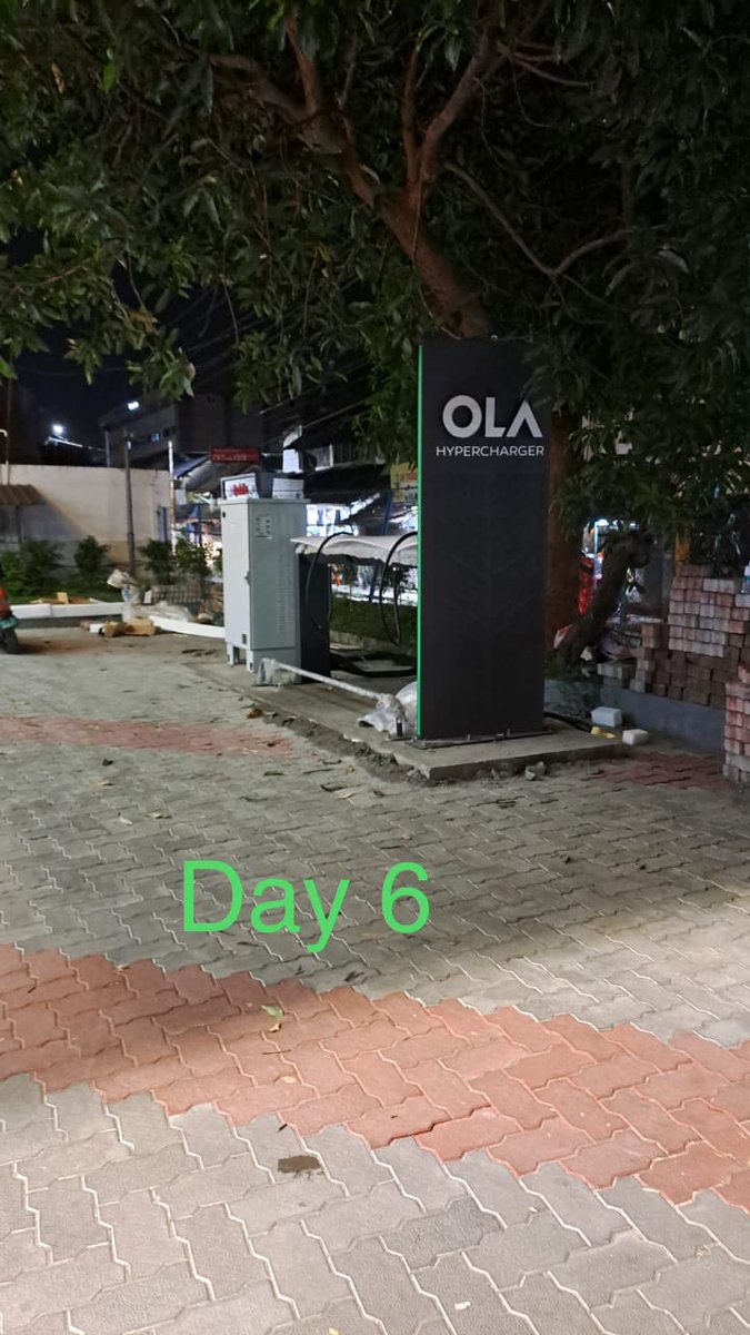 bharathpc10's tweet photo. On the 7th day, like god rested after creating the world, Ola Hyper Charger is ready for inauguration. All they need is 6 days to build it but what they don't have is day 1 🤦🏻‍♂️ 
First Hyper Charger in Kerala, Kozhikode 🦾💯 
@bhash @Khalidaaalbadri @OlaElectric @suvonilc https://t.co/68Px6Vegle