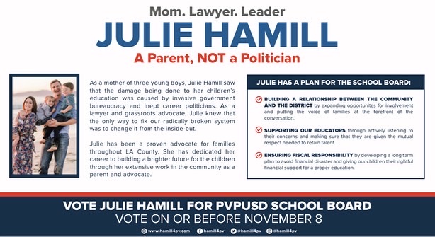 Did you get my latest mailer? We need more parents and fewer politicians in elected office. Partisan politics are antithetical to solving local problems.