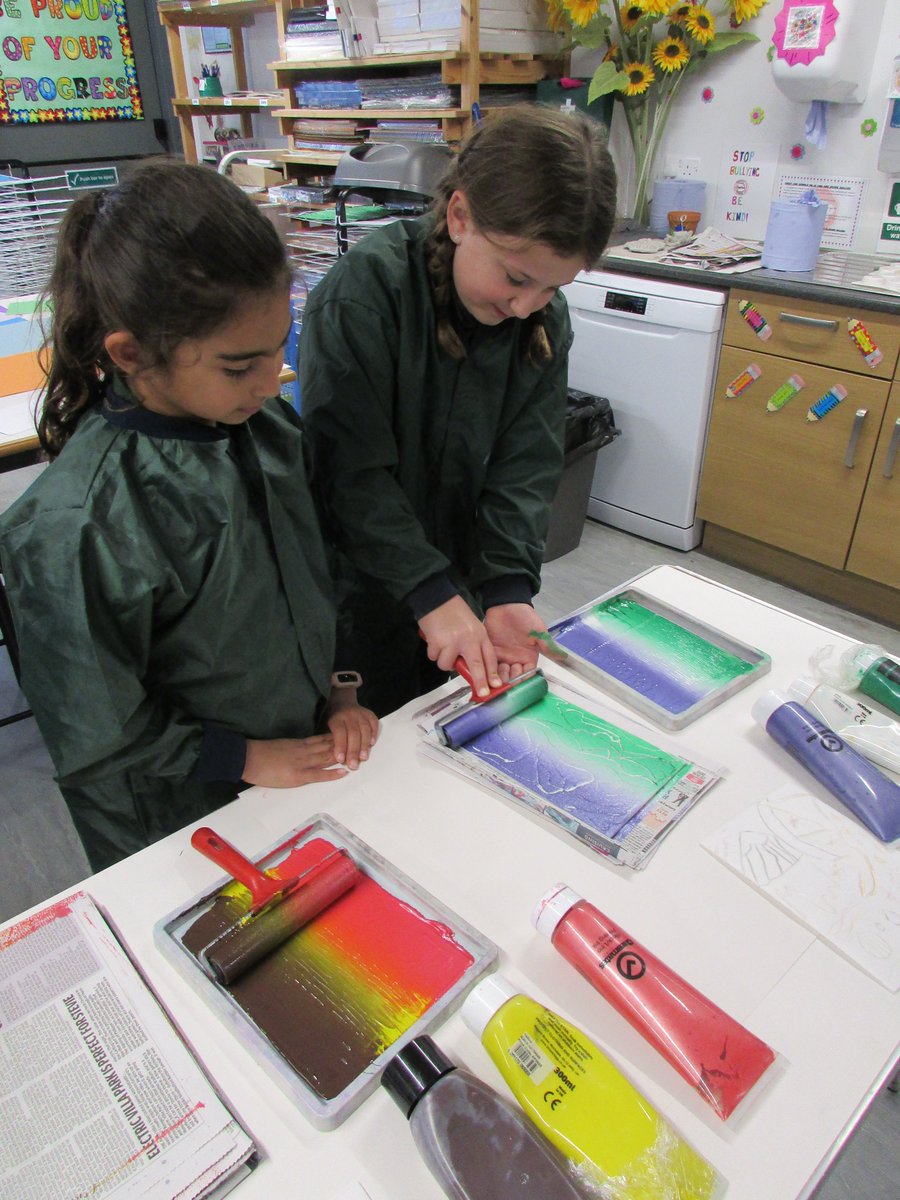 ElmsSchool's tweet image. Rainbow roll printing has been such a fun learning experience for our Year 4 pupils in the Art Room. Every print revealed was followed by a squeal of joy! #Y4art #rainbowroll #printing