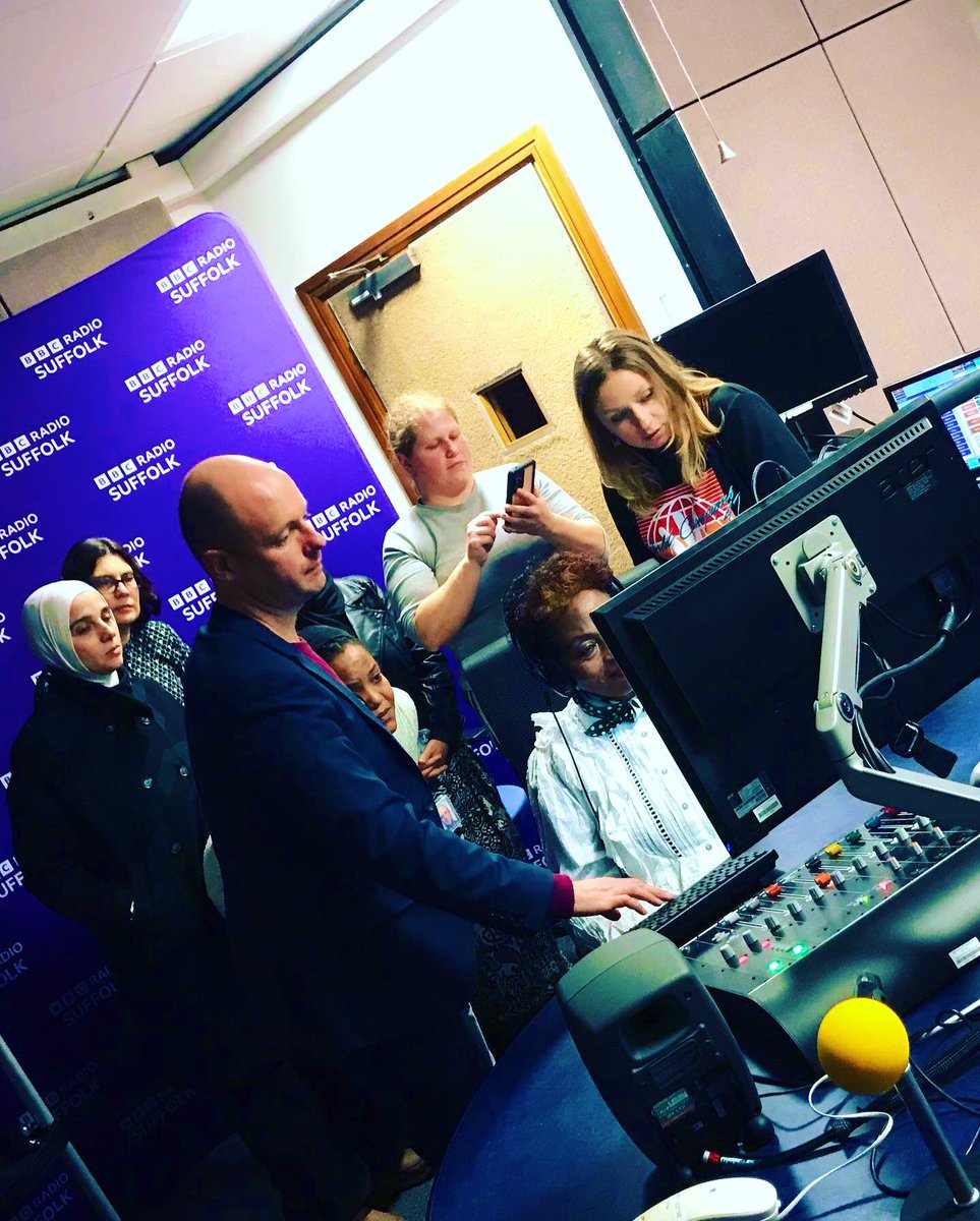 Caddy__T's tweet photo. 📻Awesome learning session with #w2wradio group - @FFS1future starting at @thehiveipswich and spending brilliant time with John in the studio, Cecilia only joint today and she was in the hot seat at @BBCSuffolk learning the desk. Can’t wait to see where this women head to next!📻 https://t.co/HKJW5Gqiwc