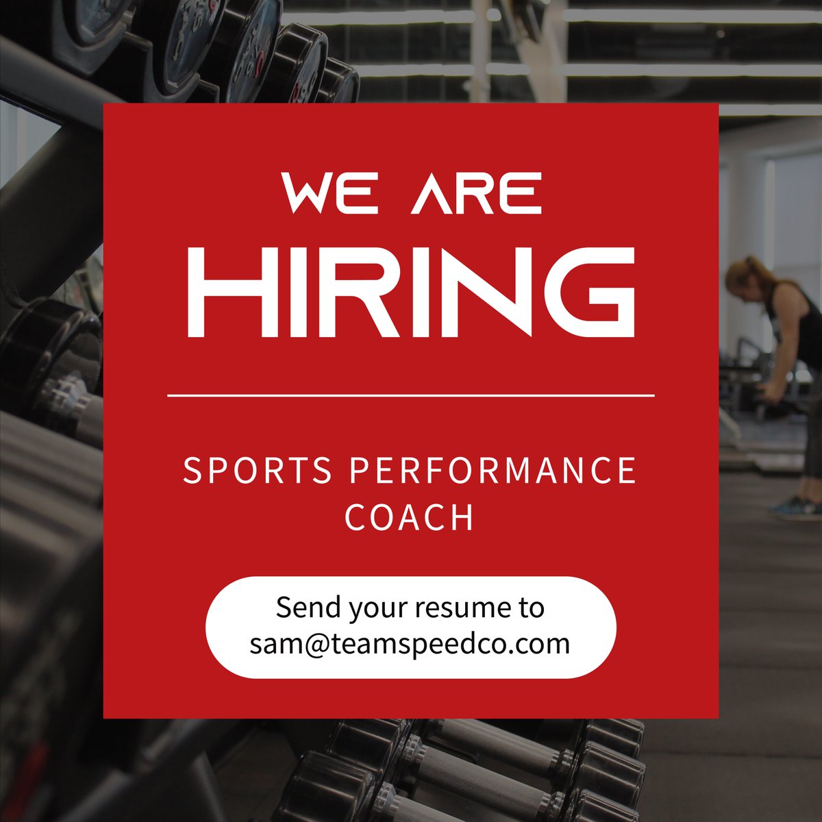 TeamSpeedCO's tweet photo. We are seeking a sports performance coach to join our team! Know someone who may be a good fit? Is that person you? Send us your resume to sam@teamspeedco.com! #hiringnow #sportsperformancecoach https://t.co/VKgESXKGXC