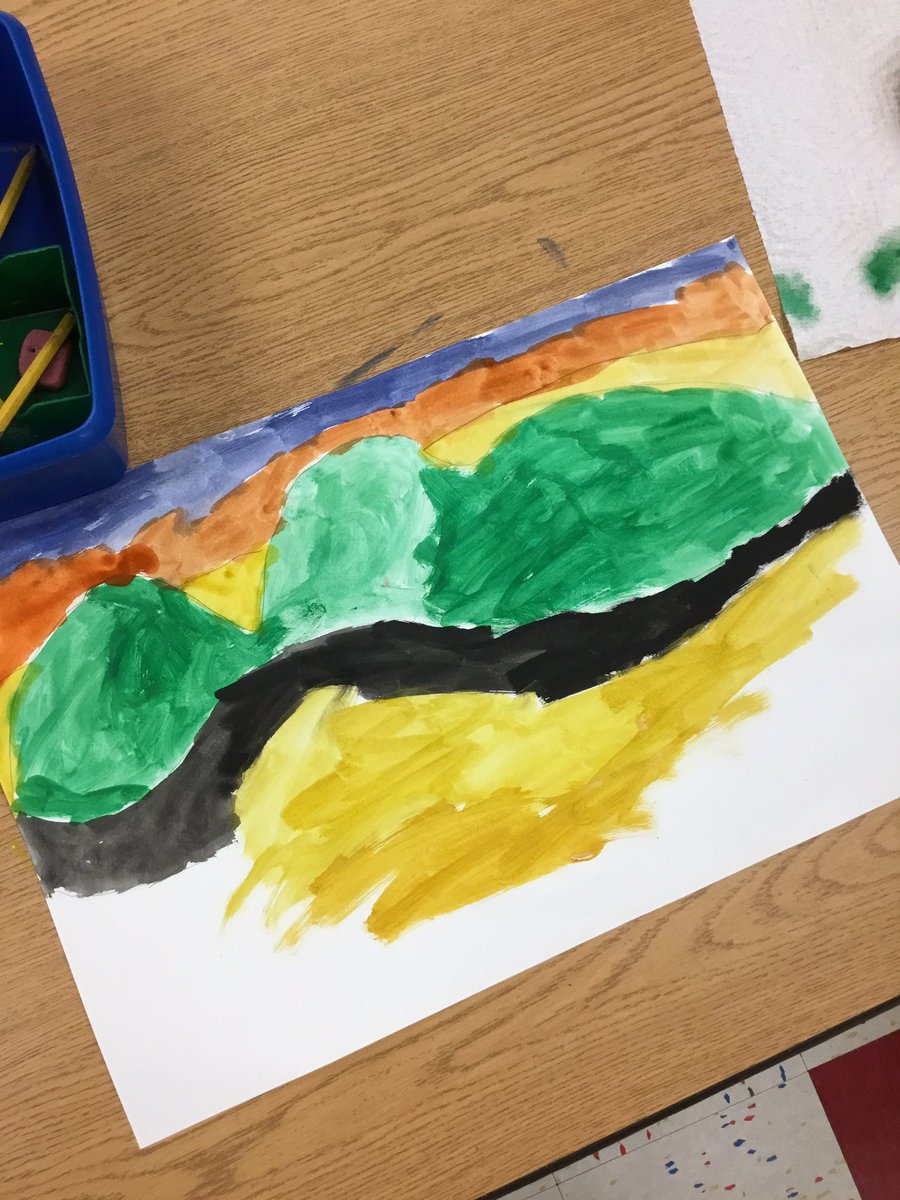 BerthLovesART's tweet photo. 3rd gr #artatkbk begin painting landscape. Showing what we know about the element of space in our artwork 🖼 https://t.co/dQBLPBJp8K