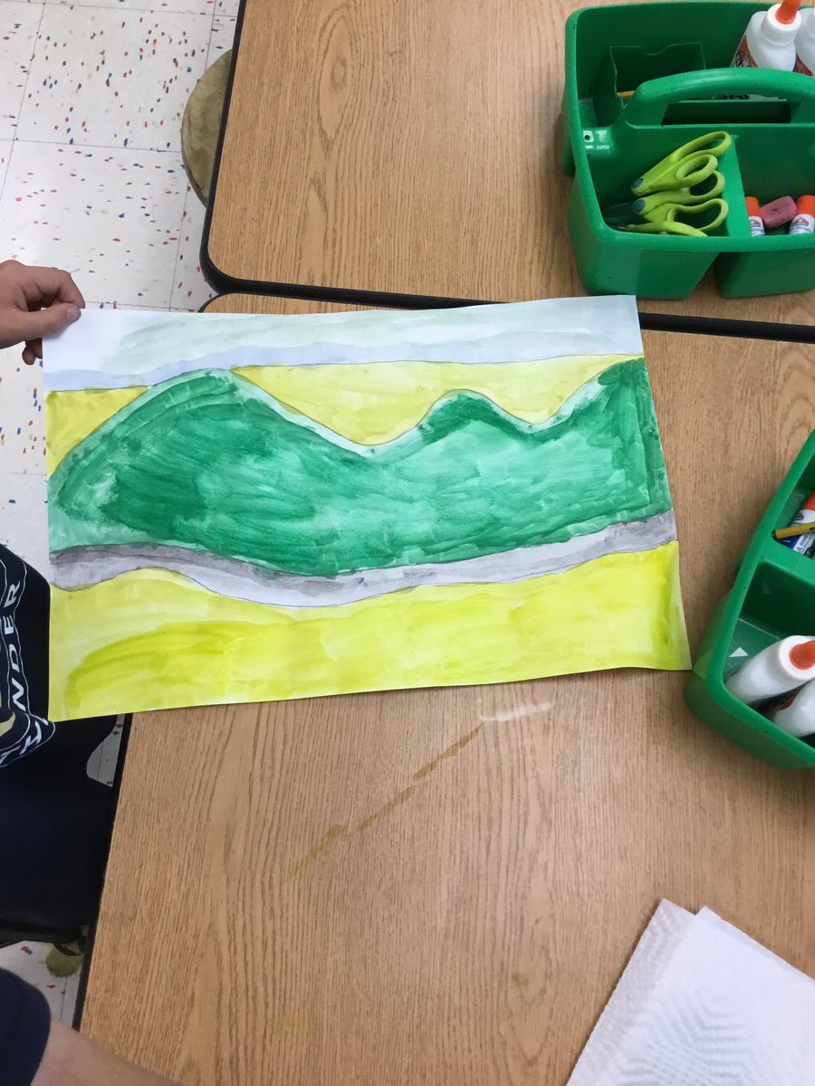 BerthLovesART's tweet photo. 3rd gr #artatkbk begin painting landscape. Showing what we know about the element of space in our artwork 🖼 https://t.co/dQBLPBJp8K
