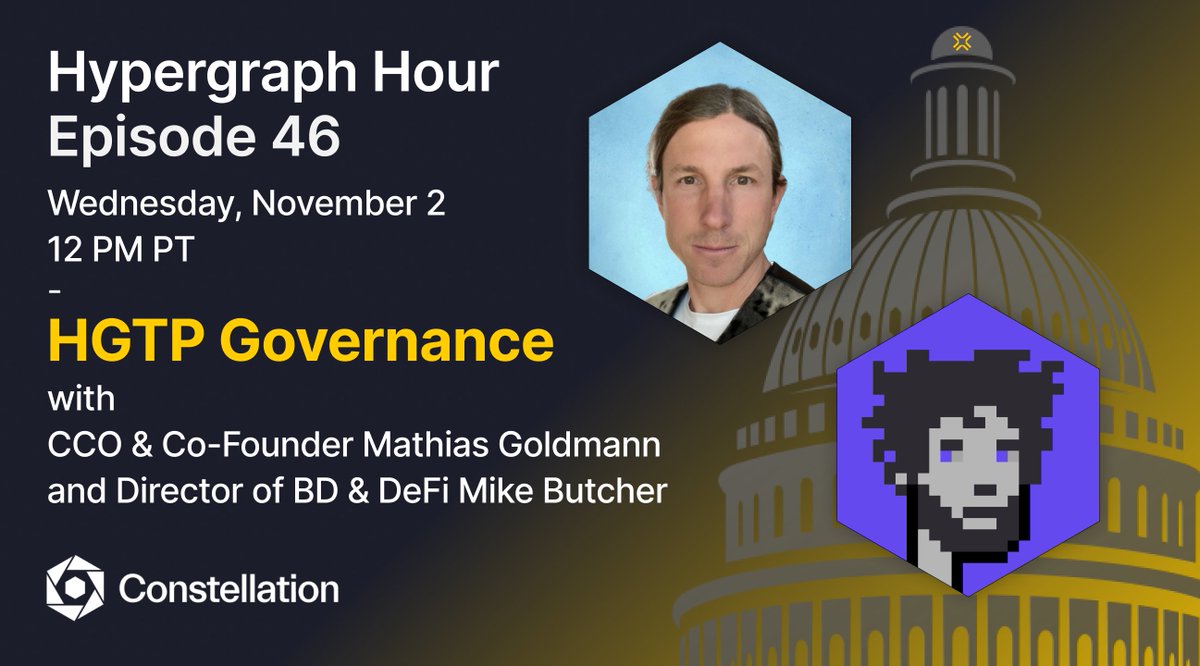 ICYMI, #HypergraphHour Episode 46: HGTP Governance is now available to watch on YouTube! 👀

 🎥 youtube.com/watch?v=1tp1VO…

For those interested, here's the deck <a href="/mgoldm/">𓉢 Mateo</a> used during his presentation: constellationnetwork.io/img/hgtp-gover…

$DAG $LTX #HGTP