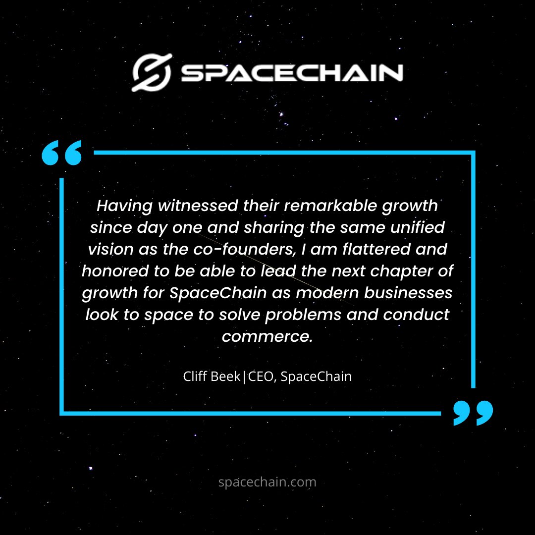 SpaceChain's tweet photo. "I am flattered and honored to be able to lead the next chapter of growth for SpaceChain as modern businesses look to space to solve problems and conduct commerce." — @cliff_edges1|CEO, #SpaceChain
#DecentralizedTechnology #SpaceAsAService #BlockchainSpaceIntegration #DSI #DSA https://t.co/q7tYBuSgnO