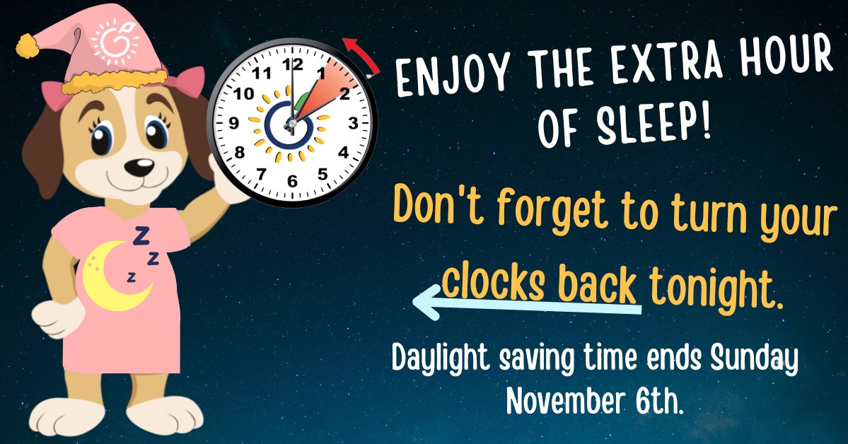 GADeptEarlyCare's tweet photo. CALi wants you to remember to turn your clocks back for the end of Daylight Saving time. https://t.co/UGLGJzbvVB