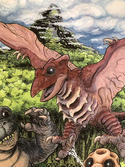 Happy #GodzillaDay !Enjoy this thread of Godzilla related fan art! Starting with probably my greatest commission ever, Monster Island Babies, featuring my take on Shōwa era Minilla, baby Rodan and the Mothra larvae. 