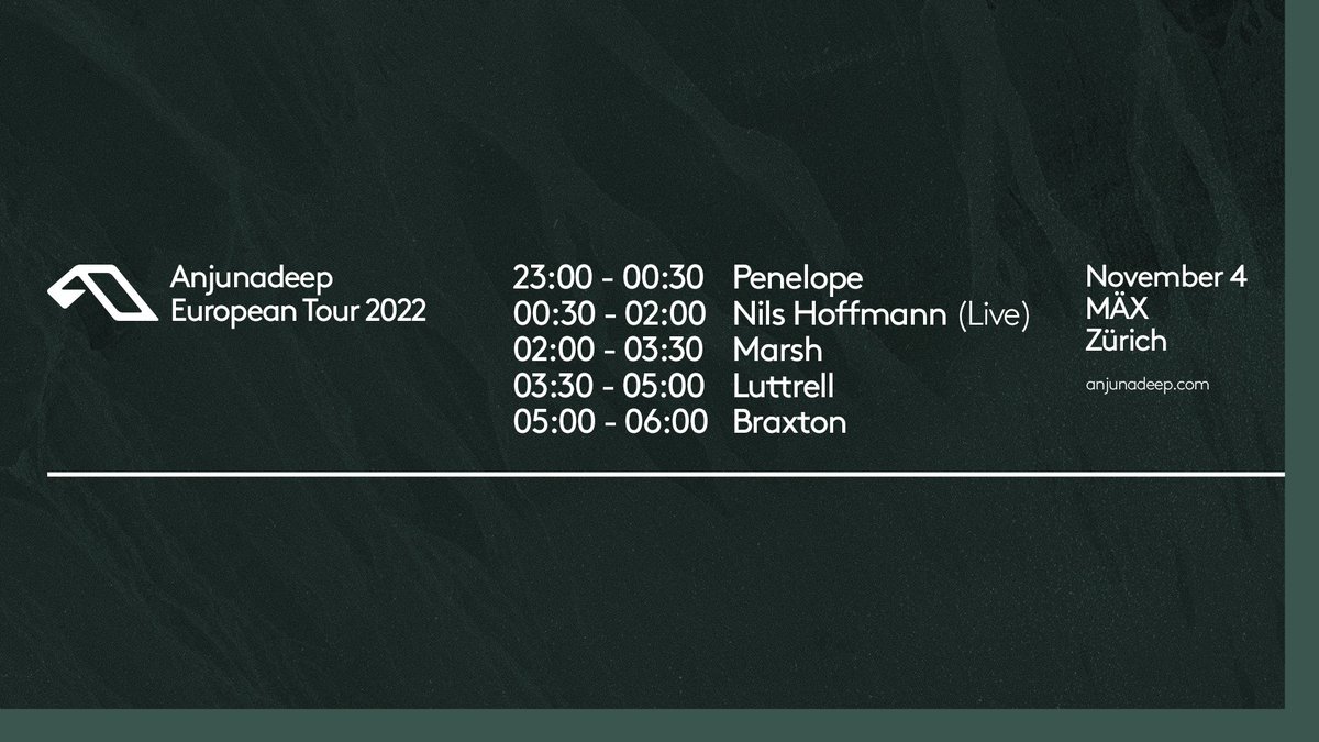Anjunadeep's tweet photo. Zürich, we can't wait to see you! 🇨🇭
Here is the order of events for tomorrow's label showcase at MÄX...
Final tickets are on sale now ➜ https://t.co/919yUXLqd9 https://t.co/reN8tJ3tWG