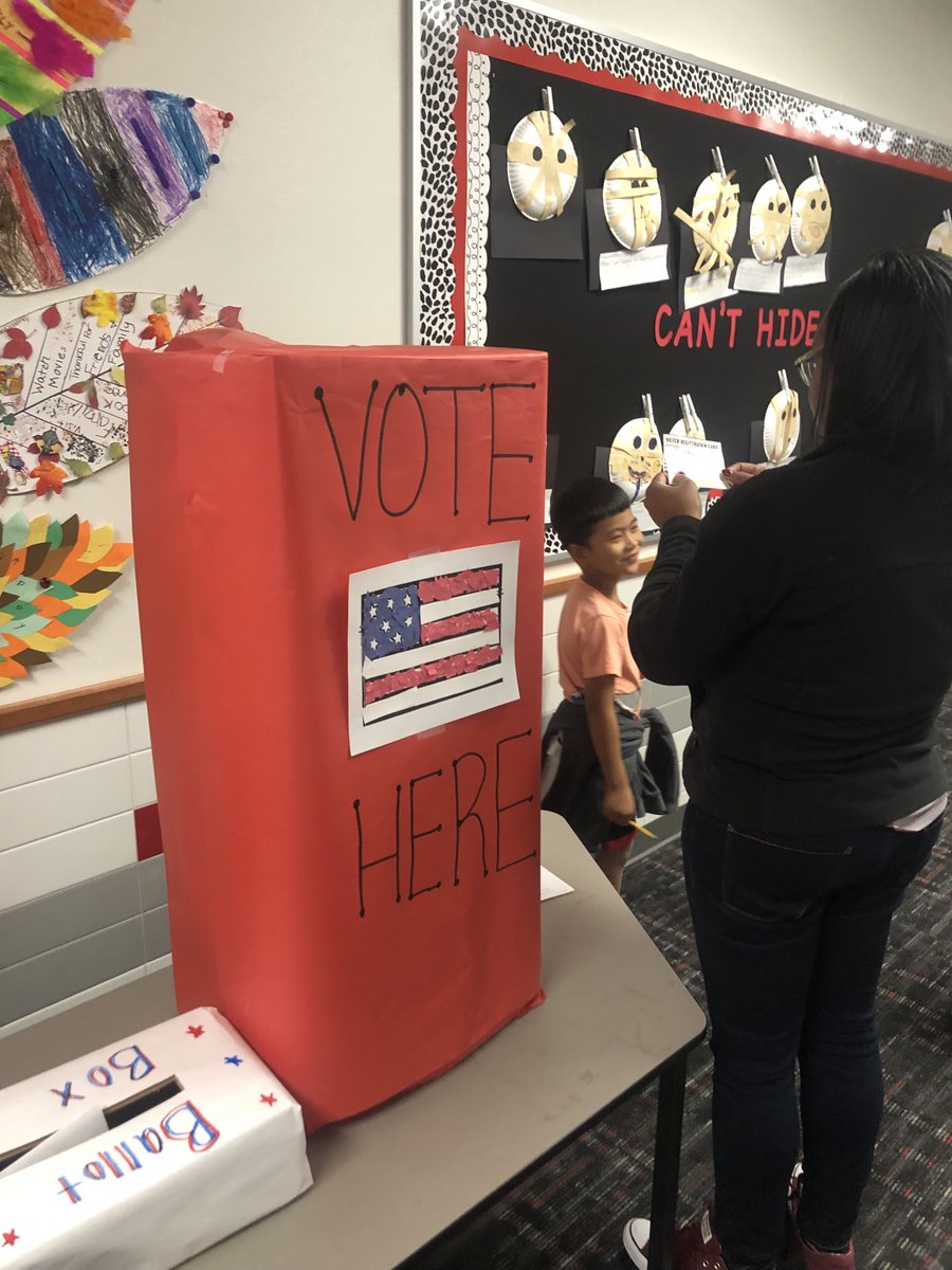Students are voting for their favorite storybook character. Even kinder students have the right to vote! #PESHearUsRoar #theprestonpride