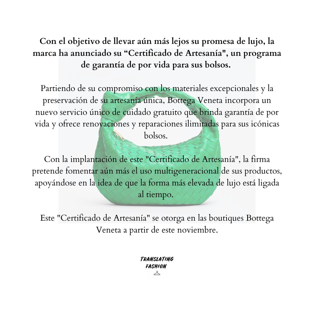 translatingfash's tweet photo. Cada vez son más las firmas que buscan reinventarse bajo la premisa de durabilidad. Bottega Veneta destaca la importancia del valor de la artesanía con el lanzamiento del "Certificado de Artesanía", que se ha comenzado a implementar este mes 👇🏽 https://t.co/6N1kIcGQAR