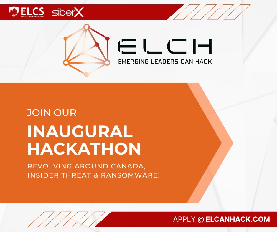 APPLICATIONS ARE OPEN!!
Apply to our joint hackathon with our partners at <a href="/ELCS/">elcs</a> by providing a 250-work abstract on how you would solve one of the challenges. 
📰Submission link elcanhack.com

<a href="/ELCanHack/">ELCanHack</a> 

#cybersecurity #hackathon #infosec #wearecyber