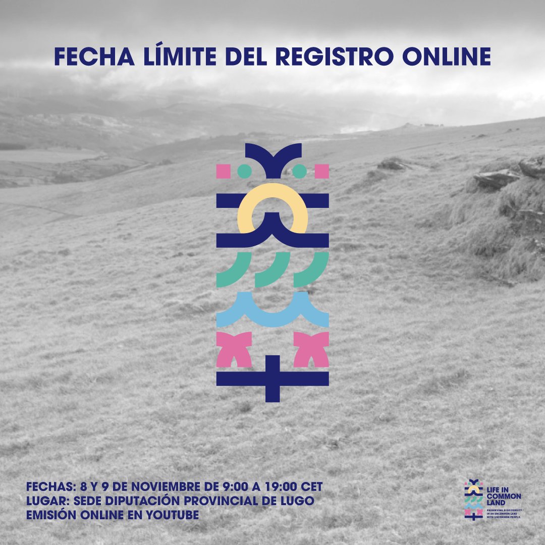 ⚠️ Quieres asistir de forma online al Congreso de <a href="/lifecommonland/">Life in Common Land</a>? El próximo lunes, 7 de noviembre a las 00.00 horas, termina el plazo para la inscripción virtual

No te lo pierdas!

⏯️ lifeincommonland.eu/noticia/abiert…