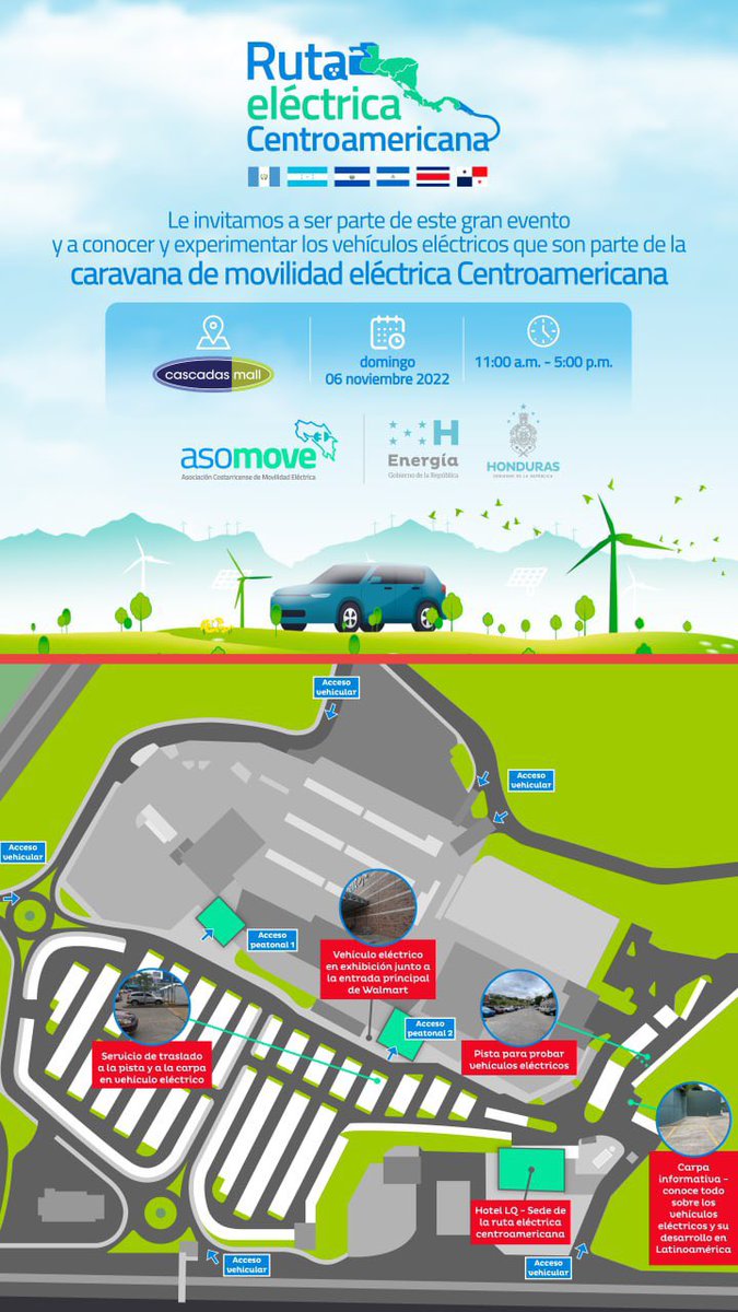 SENHnOficial's tweet photo. Te esperamos este domingo 06 de noviembre en @CascadasMall de 11:00 a. m. Y hasta las 5:00 p. m. Para que conozcas más sobre vehículos eléctricos. 

Este mapa te orientará para el recorrido 👇🏼 https://t.co/iK0KzXBx7X