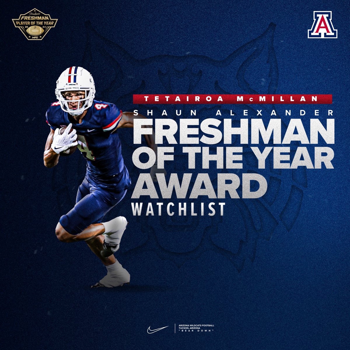 Congratulations to @TMAC96795 for being selected as a candidate for the Shaun Alexander Freshman of the Year Award. 🏆 #ItsPersonal | #RiseWithUs